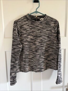 H&M Black & White Marled Knit Long-Sleeve Top